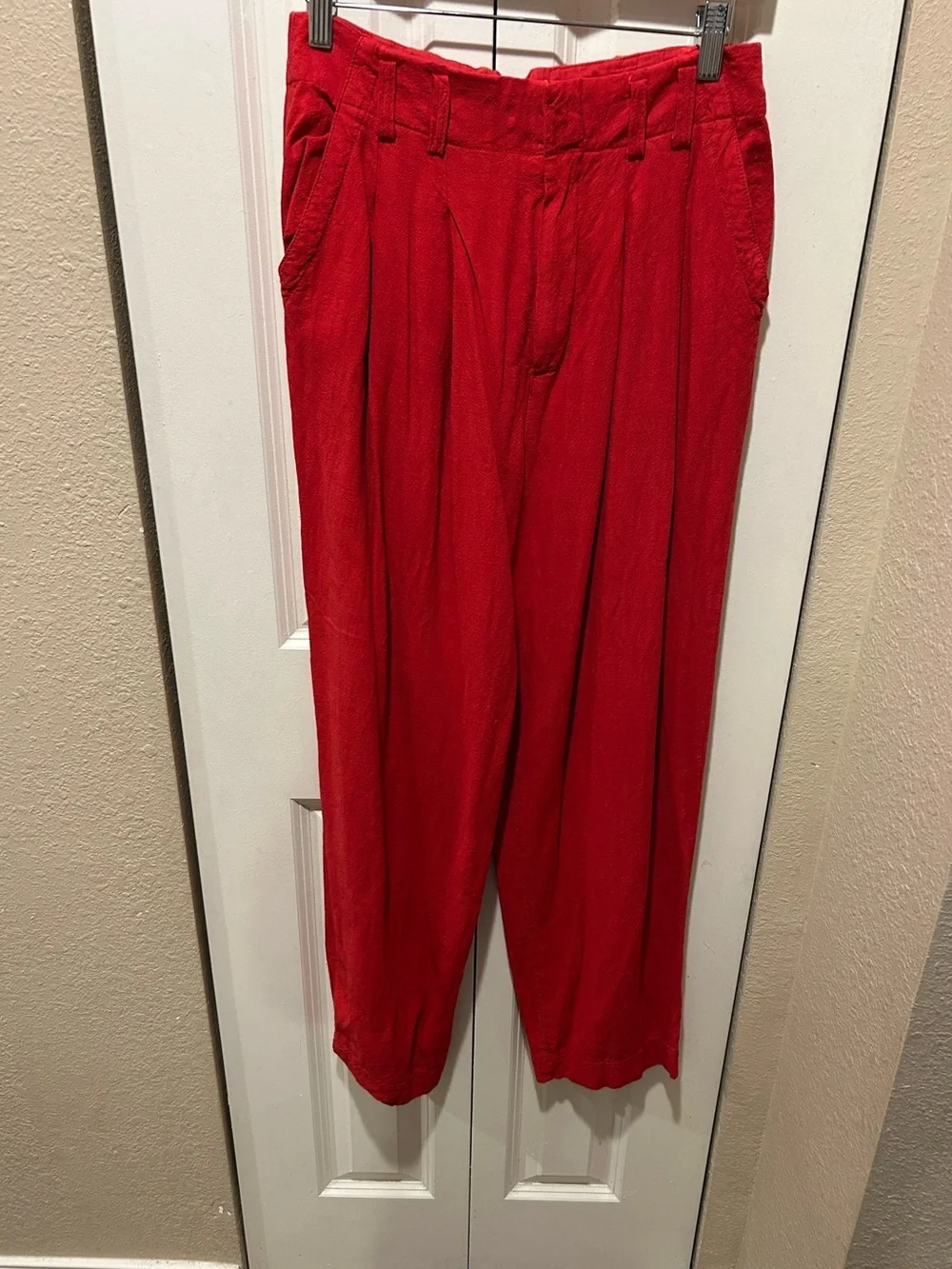 Free People Calla Pleated Trousers Linen Blend Red , size 4